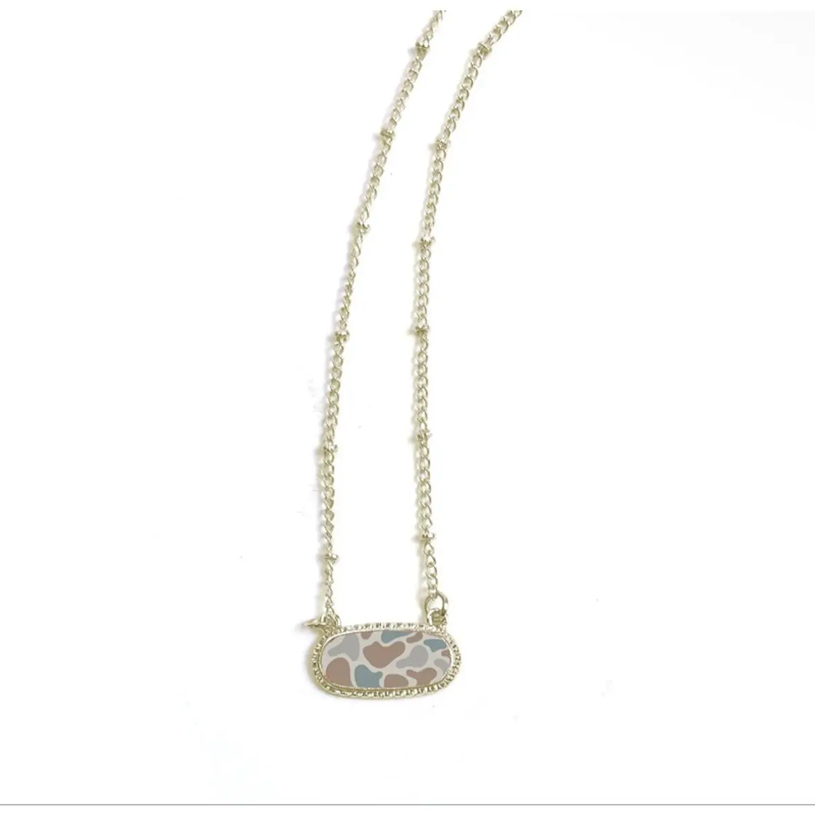 Elegant Gold Tone Necklace with Duck Camo Stone Pendant for Women