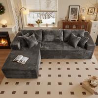 Gray Corduroy Left Chaise Without Ottoman