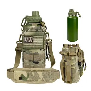 32 oz Water Bottle with Sleeve - Military Green Stainless Steel Metal Insulated Water Jug, Sports Bottle for Gym Hiking Camping Camo Pouch