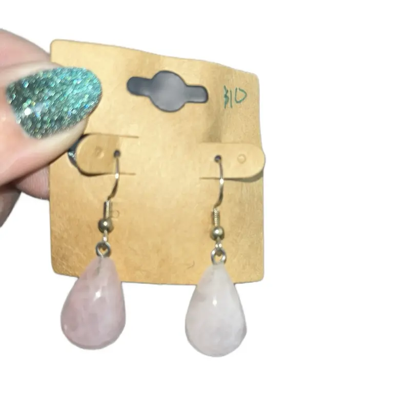 Rose quartz Drop Earrings in S925 Sterling Silver - Genuine Natural Gemstone, Tarnish Resistant, Elegant Design for Adults