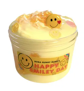 Happy Smiley Face - Thick and glossy slime with Bingsu beads, Orange scented, 8oz- handmade in USA