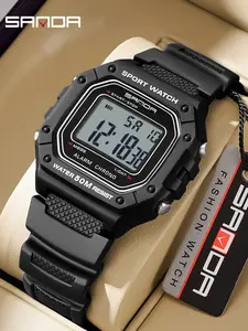 Sanda Men's Fashion Sport Alarm Clock, Multifunctional Waterproof Luminous Casual Electronic Watch, Stylish Timepiece for Daily Use, Modern Waterproof Watch