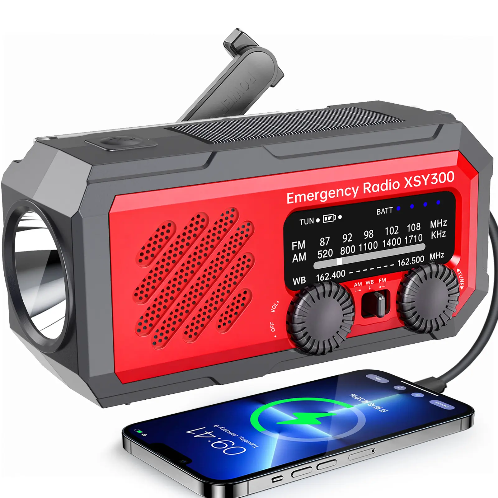 FM/AM/NOAA Weather Radio Hand Crank Self Powered Solar Portable Mini Emergency Survival Radios with 3 LED Super Bright Flashlight 2000mah Battery Operated Power Smart Phone Charger,SOS Multifunctional