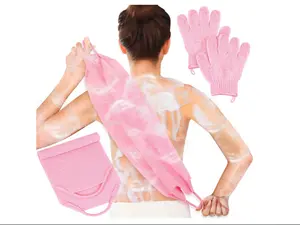 Normal Exfoliating Shower Bath Glove and Back Scrubber Set, Multi-Use for Body and Face, Beauty & Personal Care Bathing Accessory (Pink)