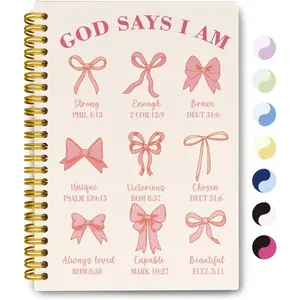 Bible Journal for Women, Christian Prayer Journal Pink Notebook Gifts for Teen Girls Kids, Bible Study Supplies, Coquette Preppy Bows Cute Church Faith Journaling Hardcover Spiral Notebook 5.5 X 8.3