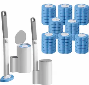 2 Pack Disposable Toilet Brush and Holder kit Set,Extended Handle with 48 Cleaner Refills Toilet Brush for Toilet Bowl Cleaners,Bathroom Cleaning, Bathtub - Blue (Mixed Fresh Scent)