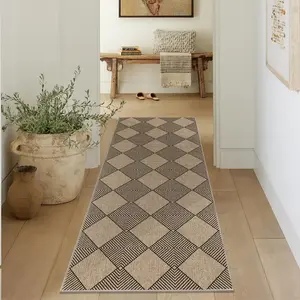 Easy Jute 2x6 ft Washable Runner Rug Non Slip Low Pile Woven Texture Geometric  Farmhouse Rug for Entryway Hallway Patio Kitchen Porch Indoor Outdoor, Brown Checkered