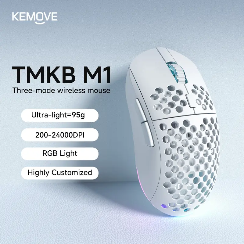 [New]KEMOVE Falcon M1 Wireless Gaming Mouse, 24000DPI Optical Sensor, 180Hrs Battery, Lightweight, 6 Programmable Buttons, RGB Strip, 2.4G/BT5.2/USB-C Wired for PC/Mac/Laptop