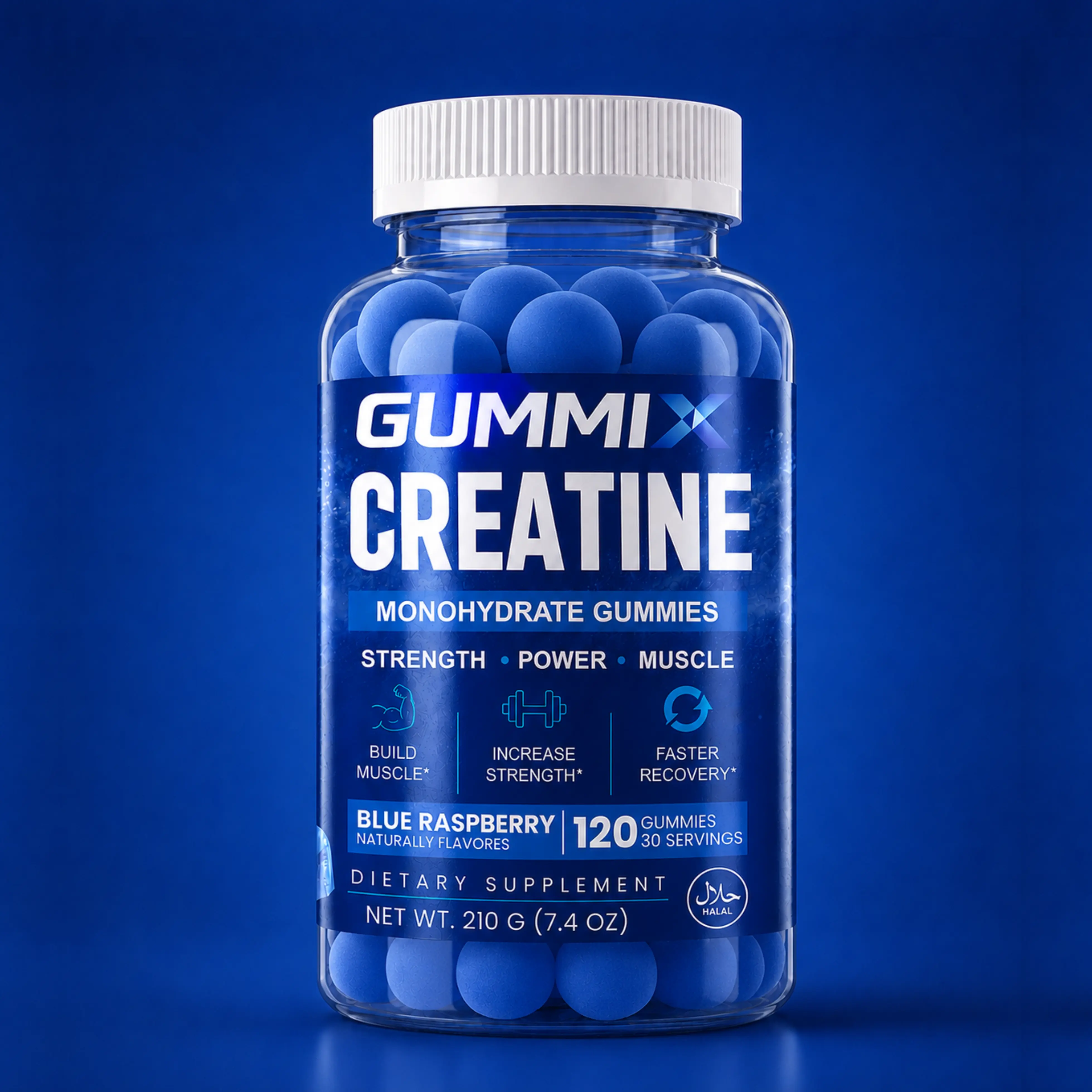 GummiX Creatine Gummies | 5g Creatine Monohydrate | Sugar-Free | Halal | Blue Raspberry | 120 Gummies