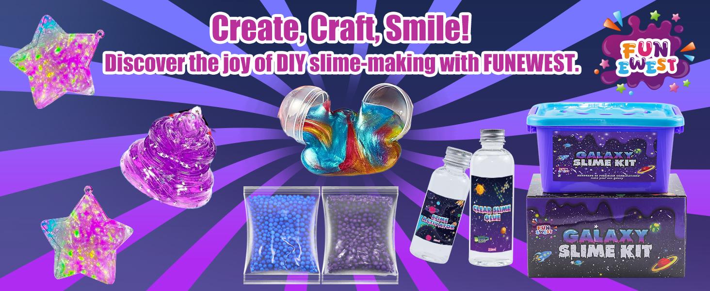 Funewest Slime Kit for Kids, Mini Galaxy Ball Slime Making Kit with Glow in The Dark Stickers, Glitter, Beads & Charms – Creative DIY Craft Kit & Stress Relief Sensory Toy Gifts for Girls Ages 6-12