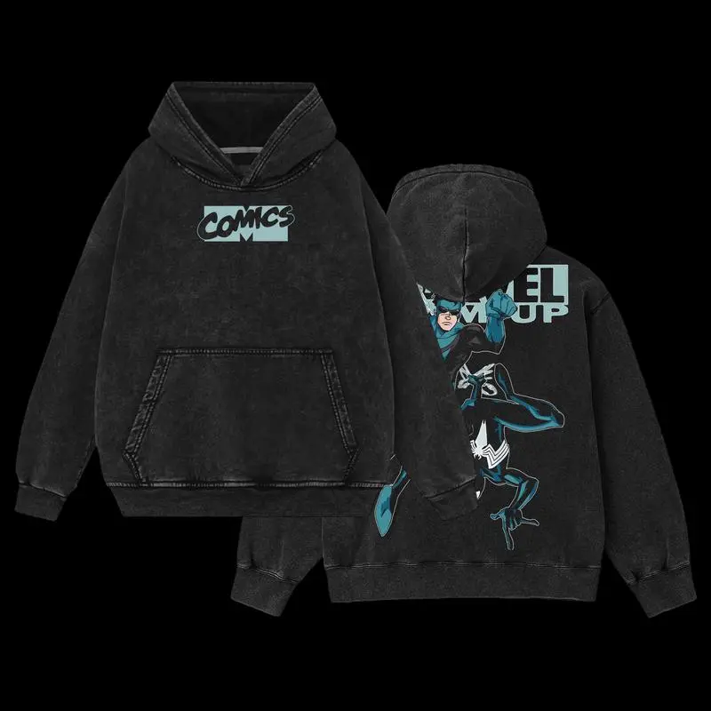 Spider Hero vs Invincible Warrior Comic Battle Edition Double Printed Oversized Acid Washed Hoodie