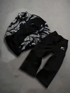Men's 2 Piece Set Zipper Neck Letter Graphic Outdoor Jacket Winter Coat Straight Leg Sport Pants Fashion Streetwear Streetwear Tracksuit Set