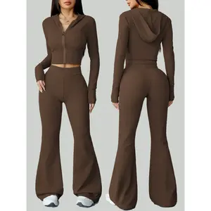 Women’s Zip-Up Yoga Tracksuit Set, Slim Fit Casual Outdoor Fitness Wear, Autumn & Winter Sportswear, 2-Piece Long-Length Workout Set