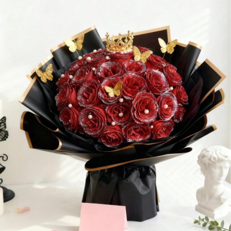Sparkling Rose Bouquet, 12/6 roses/pack, size 2.76in/7cm, DIY sparkling artificial flower bouquet, suitable as a gift for anniversaries, engagements, weddings, home decoration, office decoration, party decoration, room decoration.