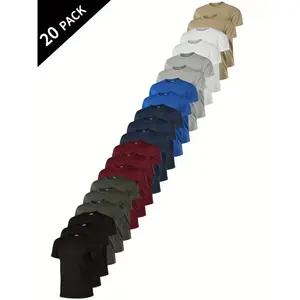Men's 20-Piece Multicolor Short Sleeve T-Shirts, Comfortable Breathable Slim Fit, Quick-Dry Casual Daily Wear, All Seasons