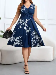 Plus Size Sleeveless Dress with Floral Print Design, Casual Summer Wear, Comfortable Fit, Perfect for Daily