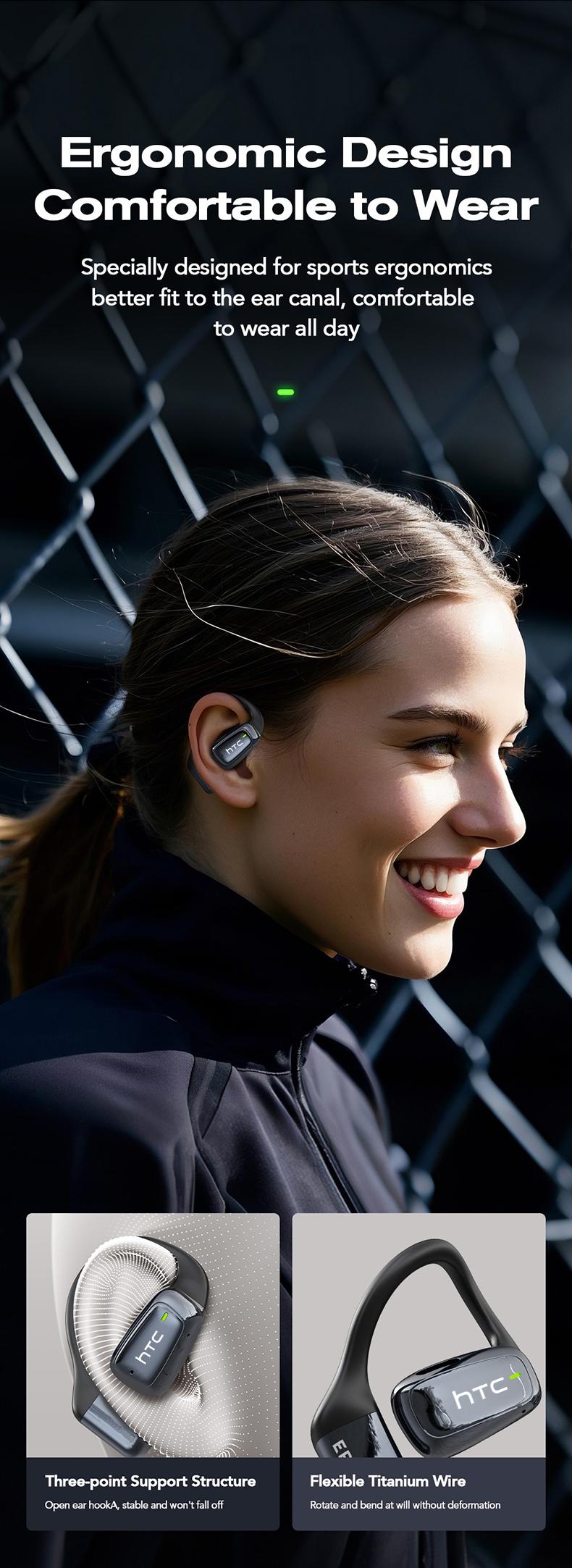 HTC NE25 Translation Earbuds, Real-time Translation, Open Wireless Bluetooth Headphones, Supports 134 Languages ​​with App, Vibrant Color Touchscreen, OWS Technology, Integrated Microphone, High-Quality Sound, Compatible with iOS and Android