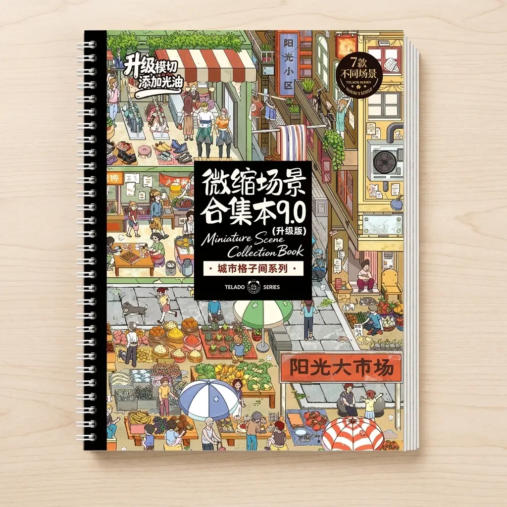 City Grid Stocking Mini Town Collage Sticker Book, 7 Different Urban Simulation Scenes, Glossy Waterproof Pre-Cut Mini Store, Character, Furniture Props Stickers, DIY Layered Stacking Diorama Set for Teens Stationery Lovers(Includes tweezers)