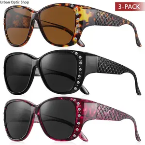 XUH 3 PCS Fit Over Cover Prescription Women Glasses Fashion Sunglasses Female Safe Driving Oversized Sun Glasses UV400