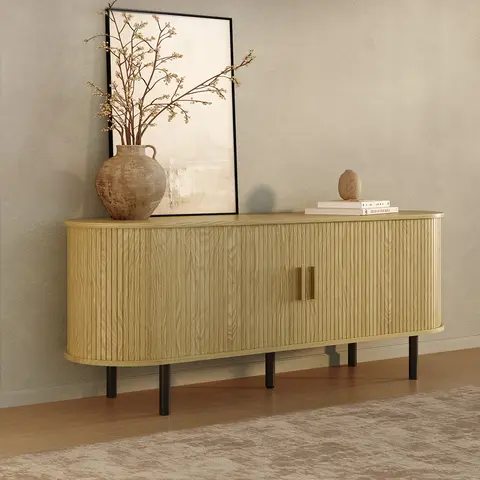 【Sliding Doors Design】ONBRILL 55"/63"/71"/86" Gorgeous Fluted TV Stand for TVs up to 60/70 Inch, Modern Entertainment Center with Power Outlet & Adjustable Shelves Storage for Living Room, Media Console,Bedroom Furniture,Christmas Gift【Black Friday】