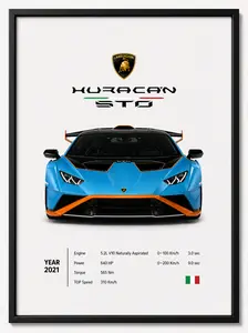 Lamborghini Huracan STO | Poster Decor Luxury Print Wall Art | Decor With Black Frame | Gift for Car Lovers