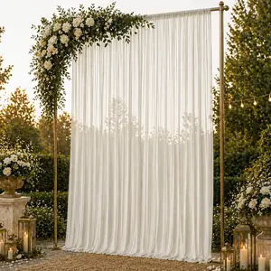 10ft x 14ft Chiffon Backdrop Curtain Panel – Ivory Durable Flame Resistant Sheer Draping Fabric with Rod Pocket