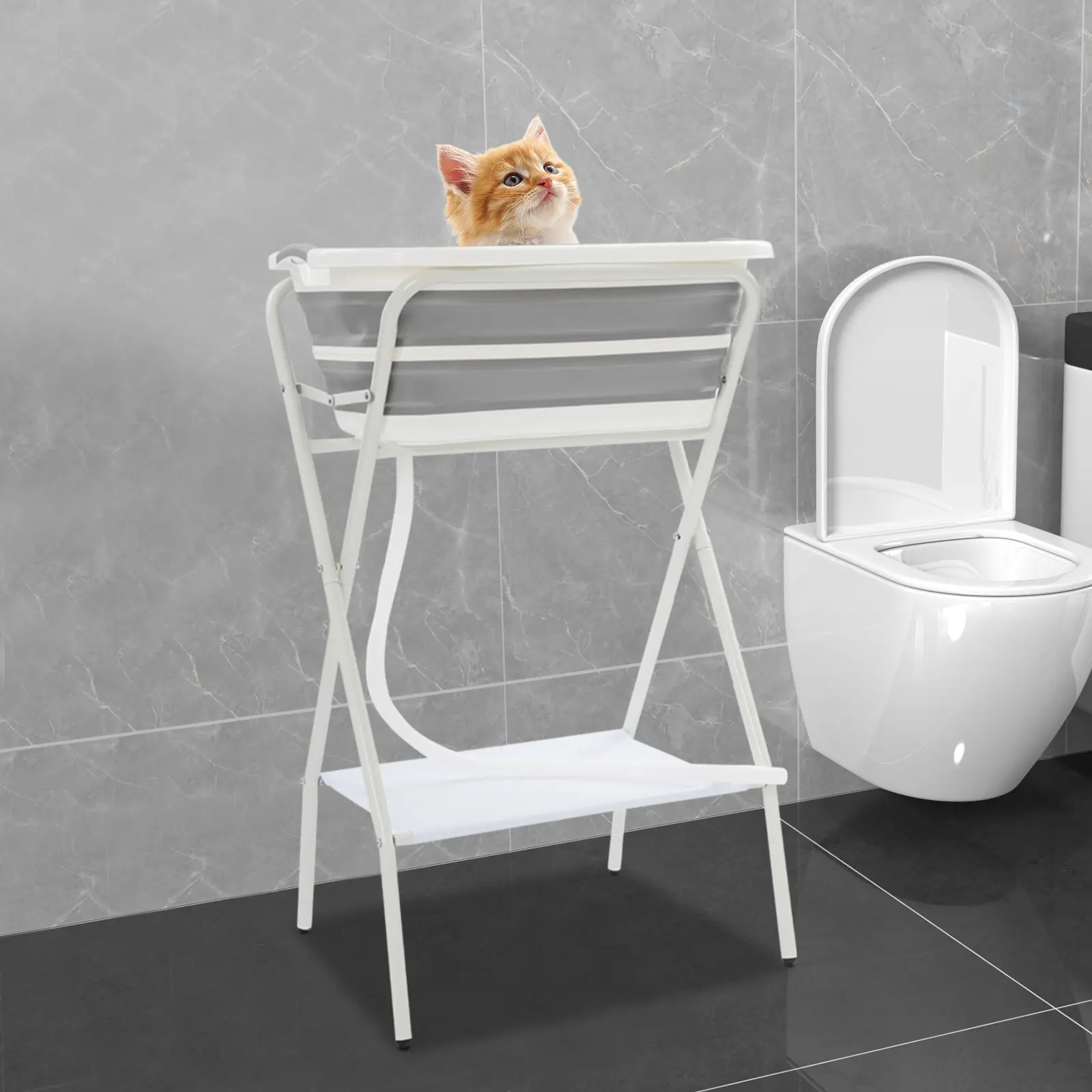 Pet Bathtub with Stand 50kg Capacity for Small Dogs Cats Indoor Outdoor Bathing Use