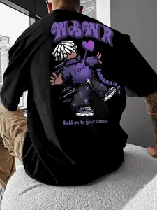 Men's  Stree twear T-Shirt Compatible for Urban Fashion - Graffiti Lettering & Cartoon Character Print Short Sleeve Tee, Loose Fit Round Neck Summer Casual Shirt with Urban Aesthetic - Ideal for Outings & Parties