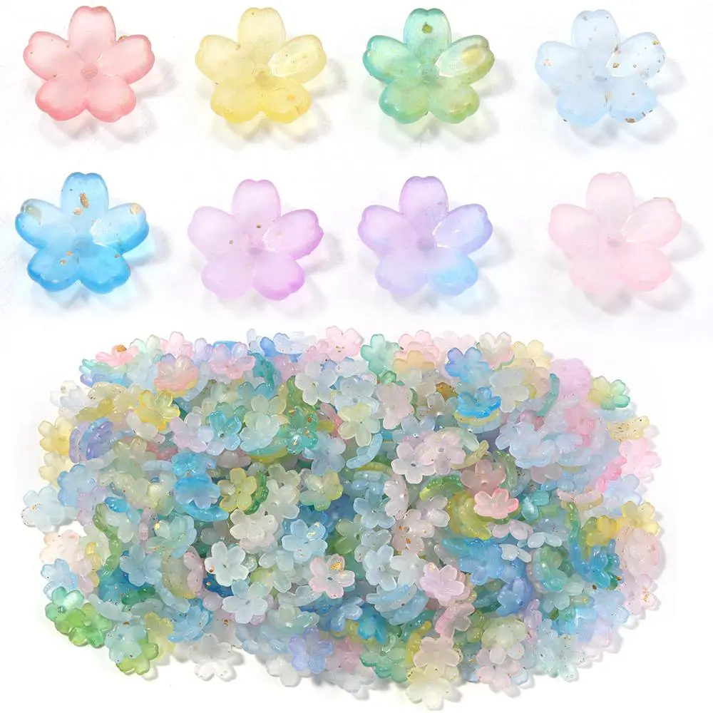 200Pcs Gradient Color Matte Acrylic Flower Beads Caps Loose Spacer Beads For Jewelry Making DIY Bracelet Necklace Accessories