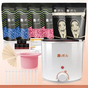 Viilife Summervibes Sensitive Skin Hair Removal Kit - Pink Electric Wax Heater for Face, Underarms, Legs - Safe for Face & Body - Includes Pre-Removal Spray - Easy Use - Pink & White Color Scheme