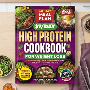 High Protein Cookbook: 124 Easy Low-Carb Recipes + 30-Day Meal Plan – Heather Choate, Paperback – Healthy Cooking Book, Daily Meal Guide, Home Kitchen Recipes, Balanced Eating Cookbook, Easy Recipe Collection