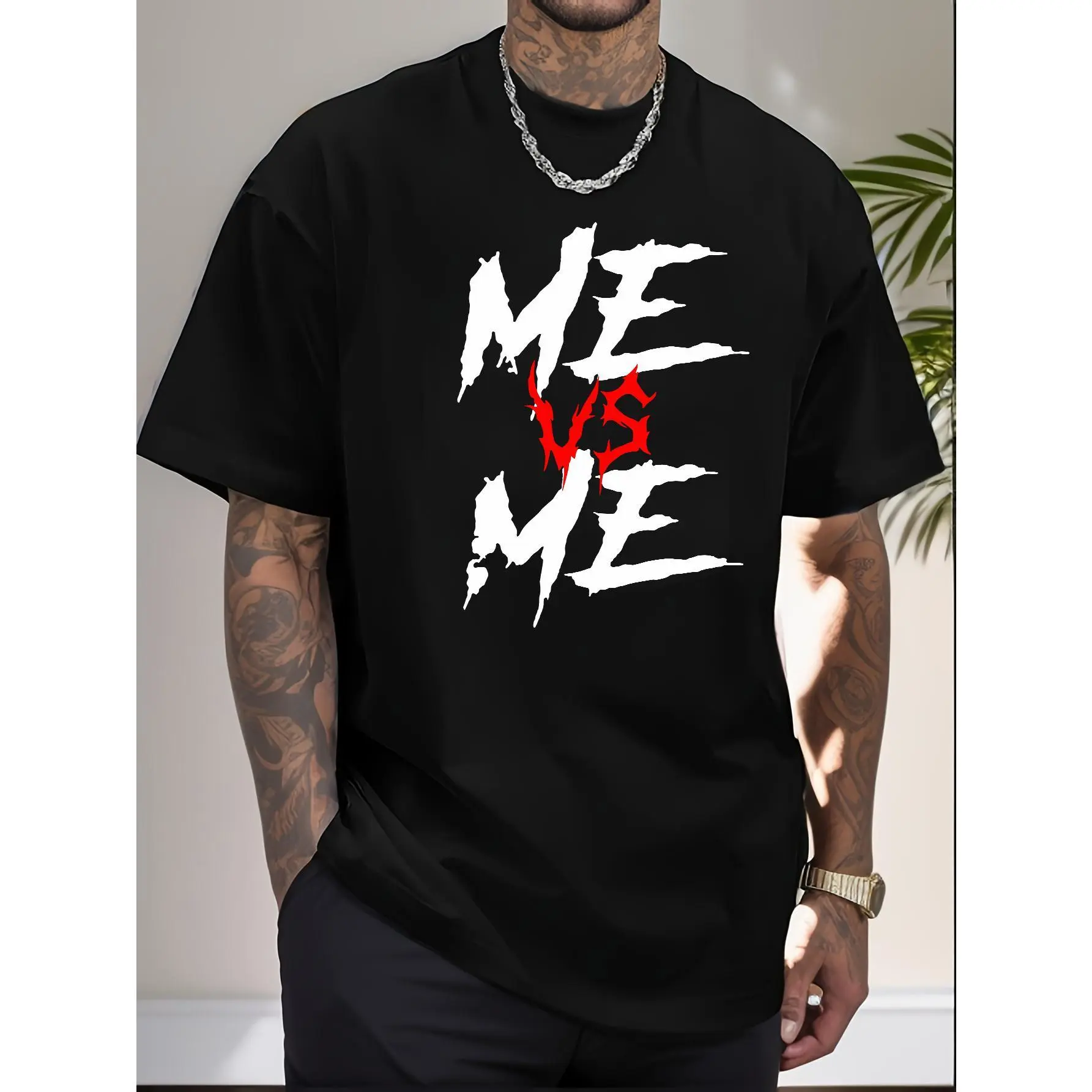 Extra Large Printed"ME VS ME" T-Shirt, Men`S T-Shirt, Summer Casual Short Sleeved T-Shirt