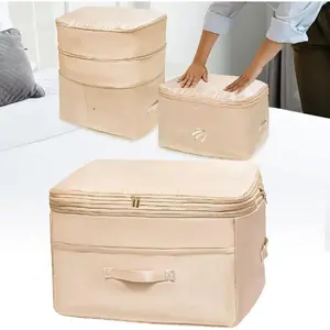 Ultra Space Saving Self Compression Organizers, Double Zipper Compression Packing Cubes for Bedding, Comforter Storage Bag for Blankets Duvet Quilts Pillows   (Beige, X-Large)