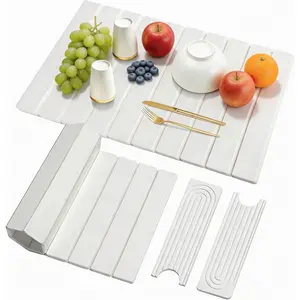 3 count Set Large Stone Drying Mat for Kitchen Counter Foldable Collapsible  Drying Stone Dish Mat Water Absorbing  Diatomaceous Earth Bath Mat Quick Dry Stone Tray Bathroom Countertop, White