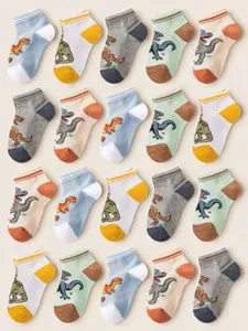 10 Pairs Kids Socks, Spring Summer Mesh Socks, Boy Cartoon Dinosaur Ankle Socks, Soft Comfortable Breathable Short Socks, Casual Daily Wear
