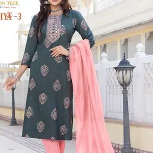 Plus Size Rayon with Classy Gold Print Kurta Set for women