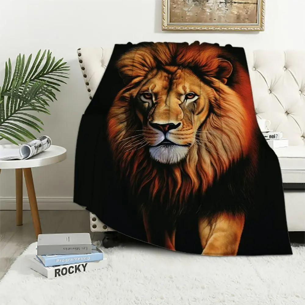 Lion Blanket Animal Print Soft Warm Throw for Couch Sofa Bed, Black
