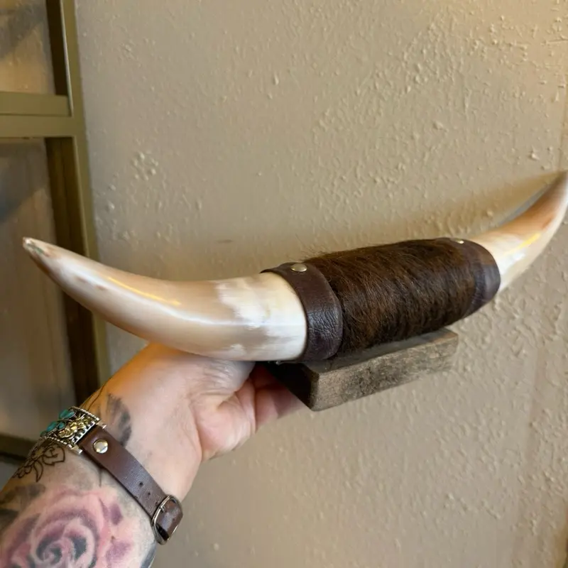 Authentic Natural Bull Horn Wall Décor | Genuine Leather & Cowhide Accent