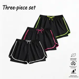 These women's summer casual sports shorts feature a two-piece layered design, making them ideal for running and everyday workouts.