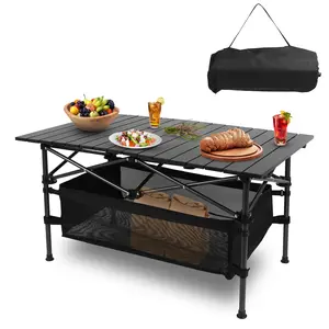 Camping Table Portable Picnic Folding Table Lightweight Aluminum Roll-up BBQ Grill Ta-ble Outdoor Cooking Table with Carrying Bag 37x22inch