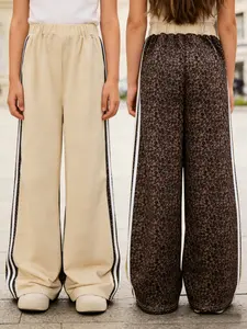 Fashionable and casual girls' sportswear, featuring wide leg leopard print patchwork striped sweatpants design, perfectly suitable for Everyday wearing in spring, summer, and autumn