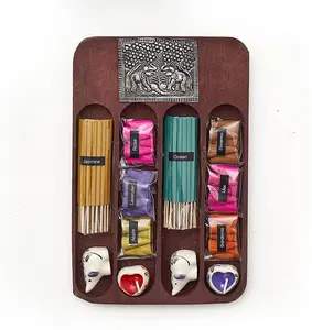 Charity's Essentials Thailand Aromatherapy Incense Candle Gift Set Pack Ocean & Jasmine Sticks, Lavender, Rose, Apple, Cinnamon, Lilac and Gardenia Cones with Heart Candles an Elephant Holder