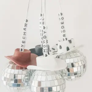 Howdy Yeehaw Cowboy Hat Disco Ball Car Charm - Personalized Accessories with Reflective Disco Ball for Fun Car Showing