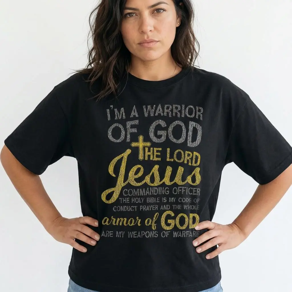Warrior of God Christian Shirt Women Armor of God Faith Graphic Tee Plus Size Top