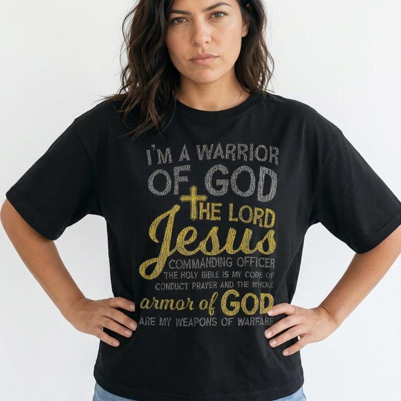 Warrior of God Christian Shirt Women Armor of God Faith Graphic Tee Plus Size Top