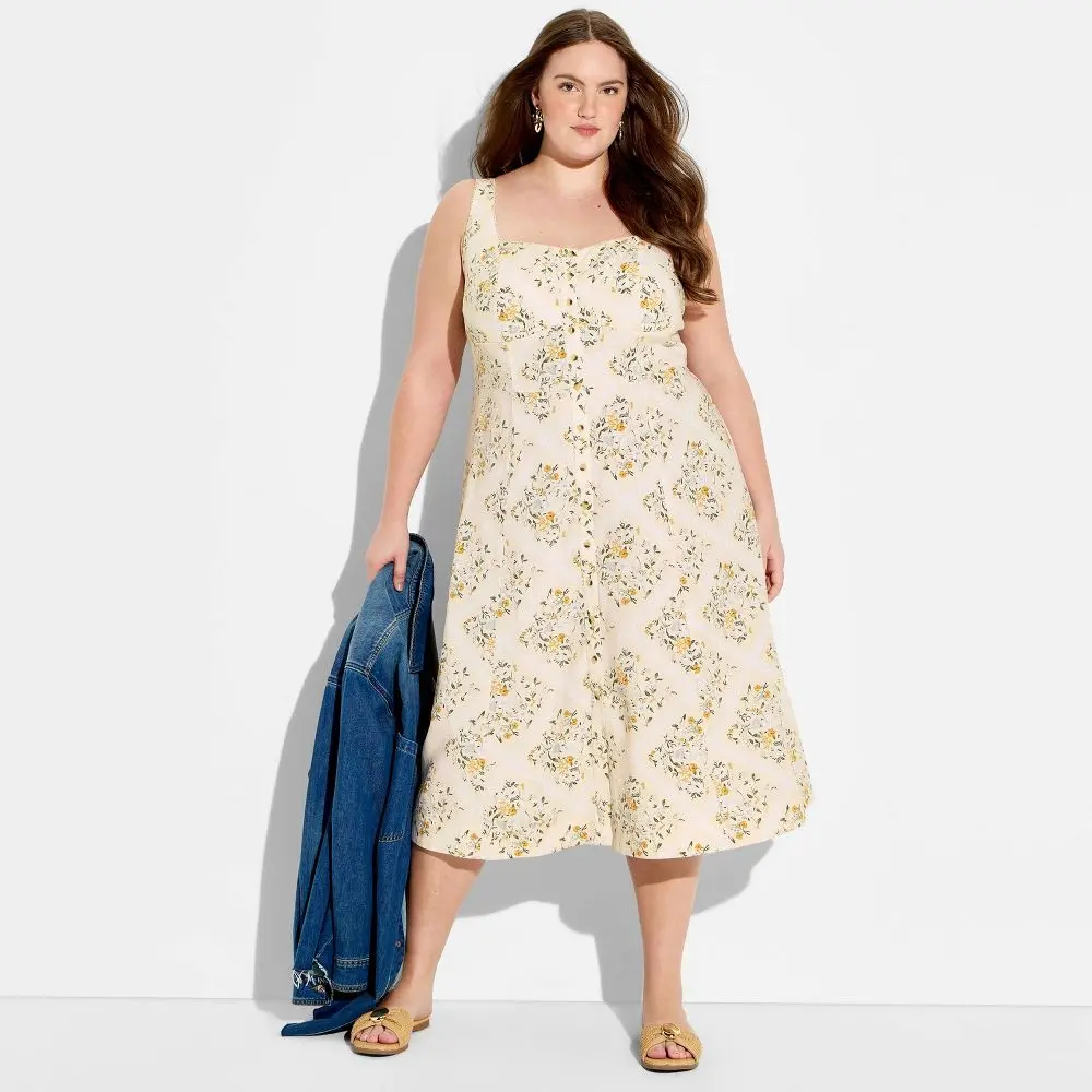 Wild Fable Women's Button-Front Midi A-Line Dress