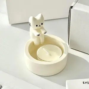 Handmade Ceramic Cat Candle Holder, Cartoon Roasting Claw Kitty Light Stand, Cozy Home Decor Accent Piece, Perfect Gift for Cat Lovers