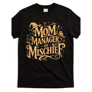 Magical Mom Manager of Mischief T-Shirt - 2025 Mother's Day Gift, Unisex 220gsm Pure Cotton Retro Short Sleeve Shirt with Funny Parenting Humor, Casual Round Neck Tee for Women & Men