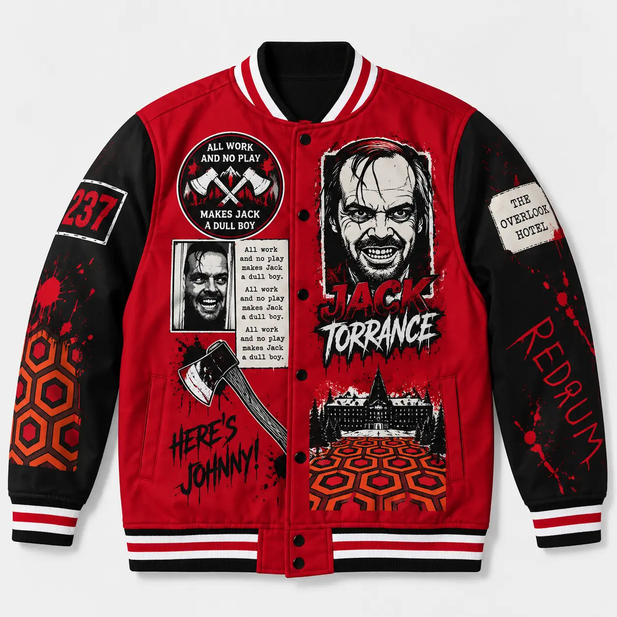 Jack Torrance Varsity DIEUAI Jacket, All-Over Printed Graphic Shining Psychological Horror Apparel