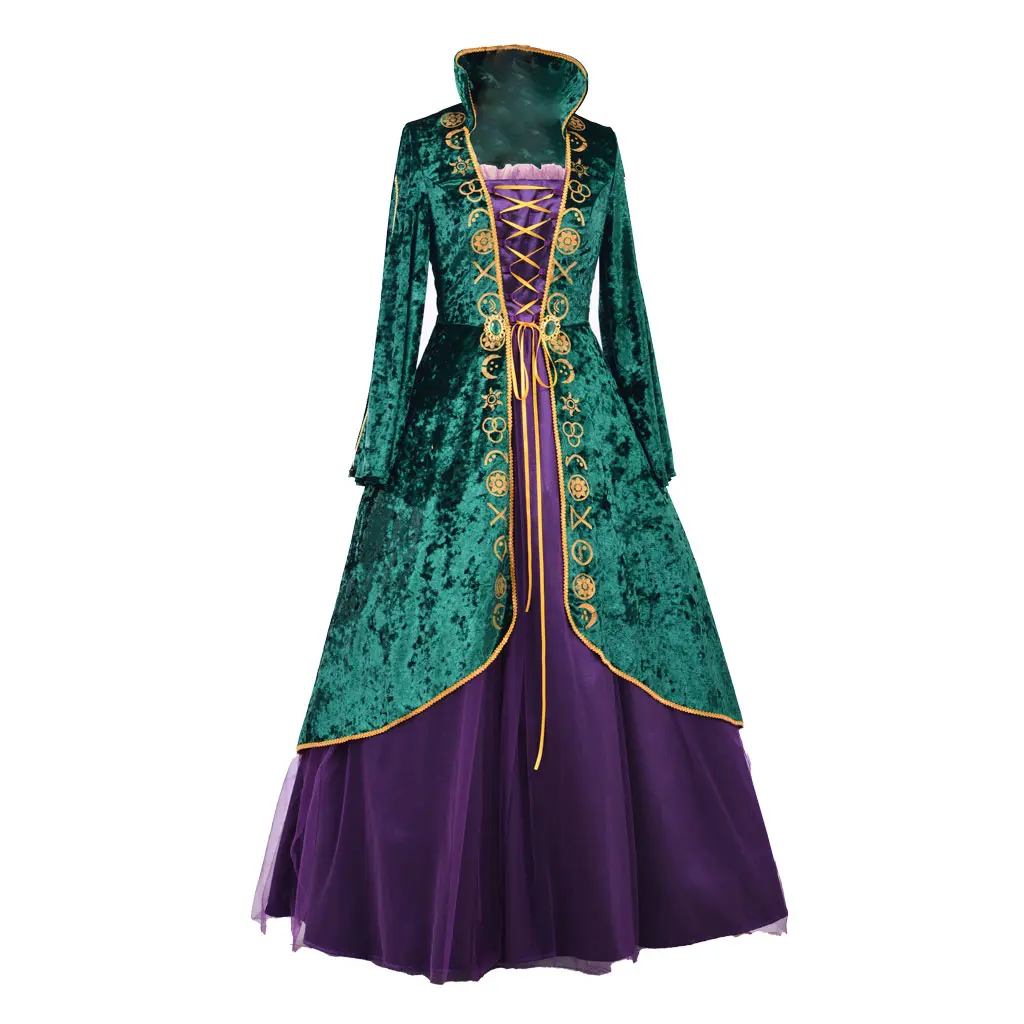 Hocus Pocus Cosplay Costume Winifred Sanderson Costume Dress Women Halloween Velvet Dress Vintage Retro Dress